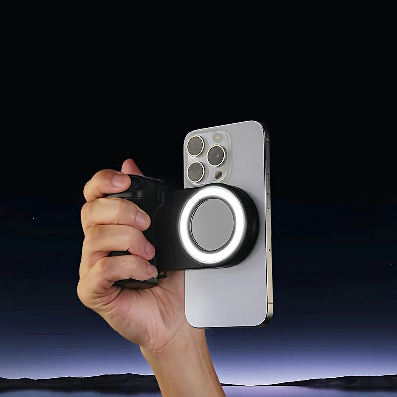 Grip MagSafe Pro con Disparador Bluetooth y Luz LED | Estabilizador para iPhone y Android
